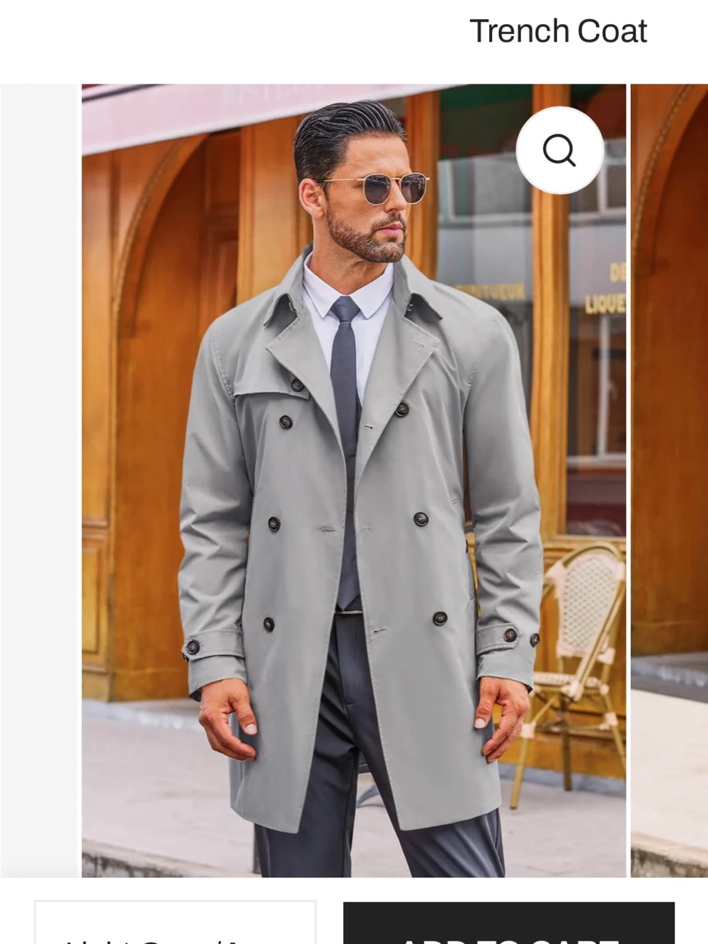 Men's Light Gray Double-Breasted Trench Coat MISSING BELT